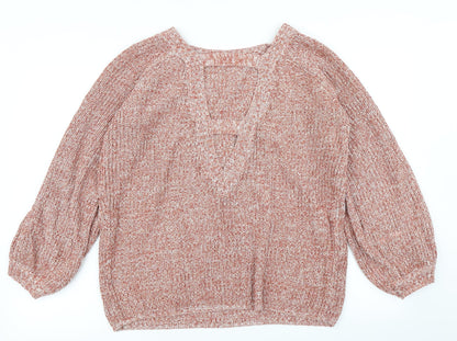 V Womens Pink  Knit Pullover Jumper Size 14  - Deep V Back