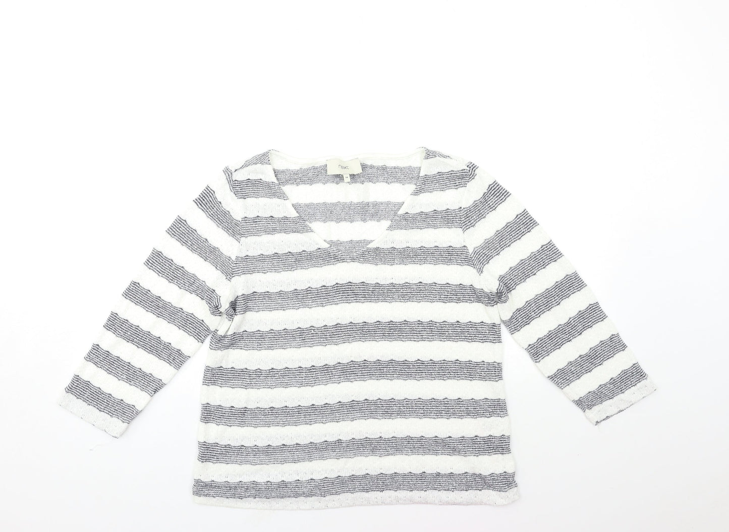net Womens White Striped Knit Pullover Jumper Size 14