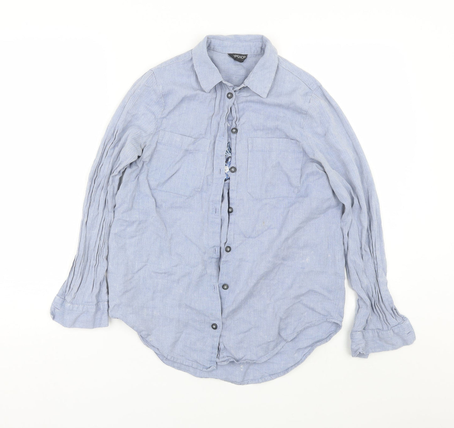 Topshop Womens Blue Floral  Basic Button-Up Size 10
