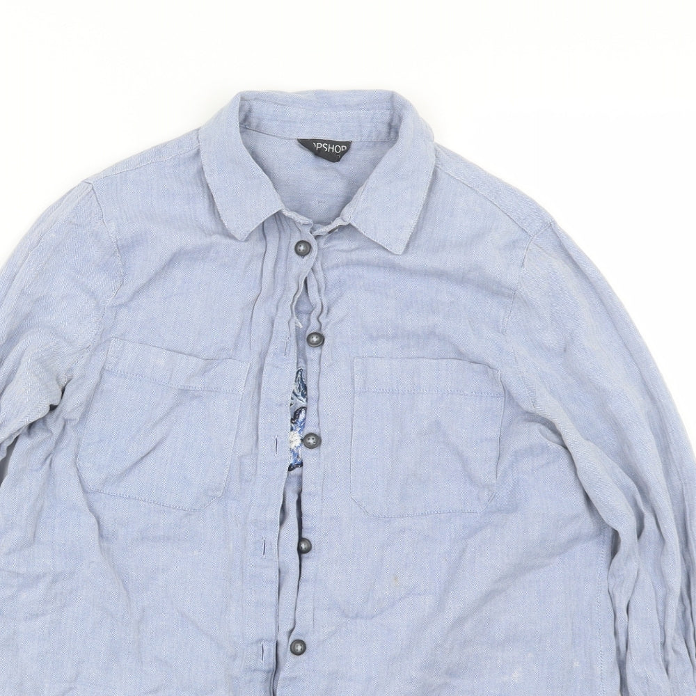 Topshop Womens Blue Floral  Basic Button-Up Size 10