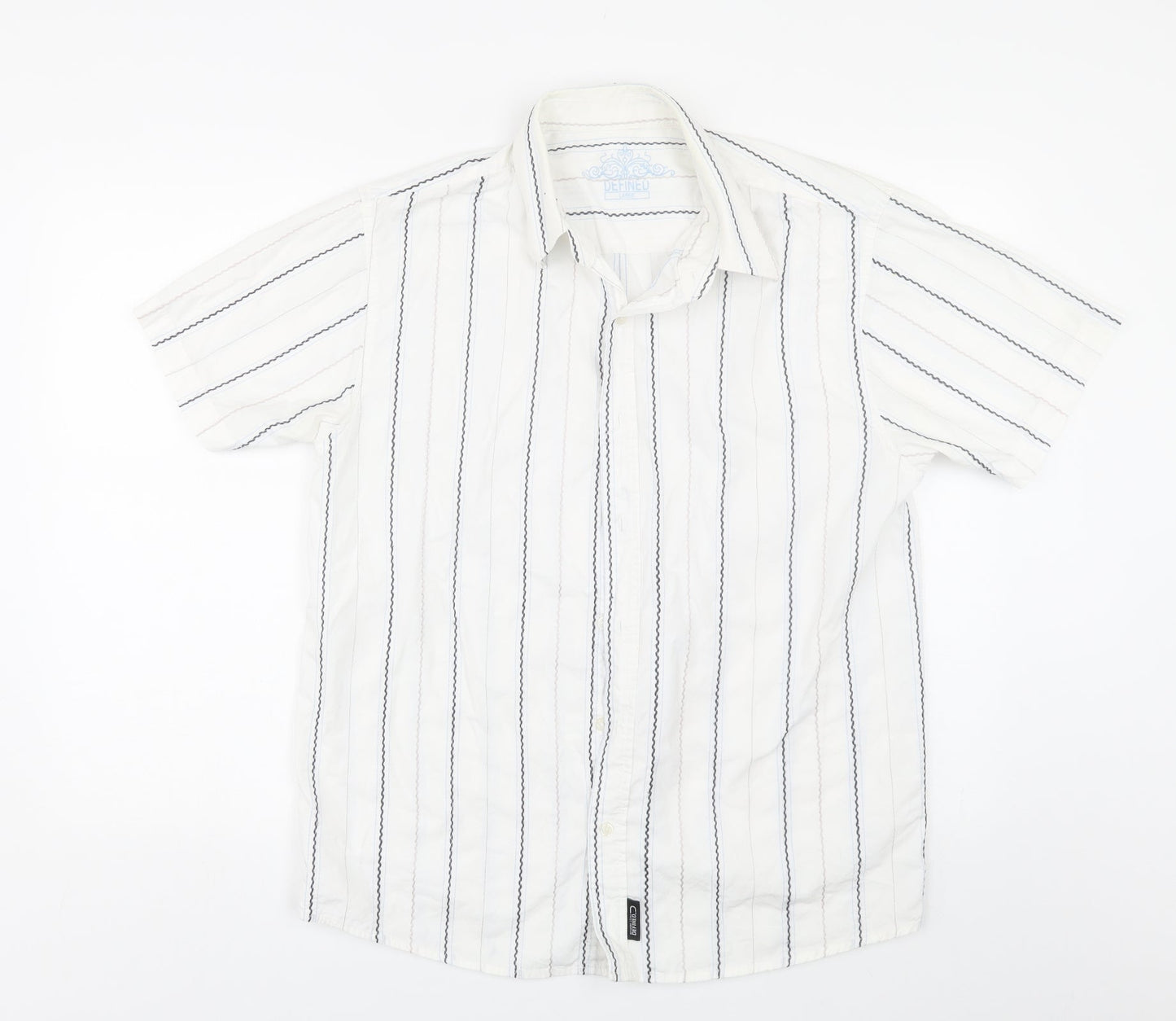 Defined Mens White Striped   Button-Up Size L