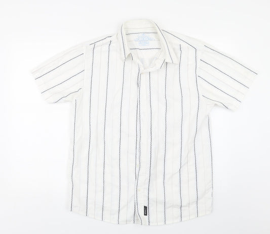 Defined Mens White Striped   Button-Up Size L