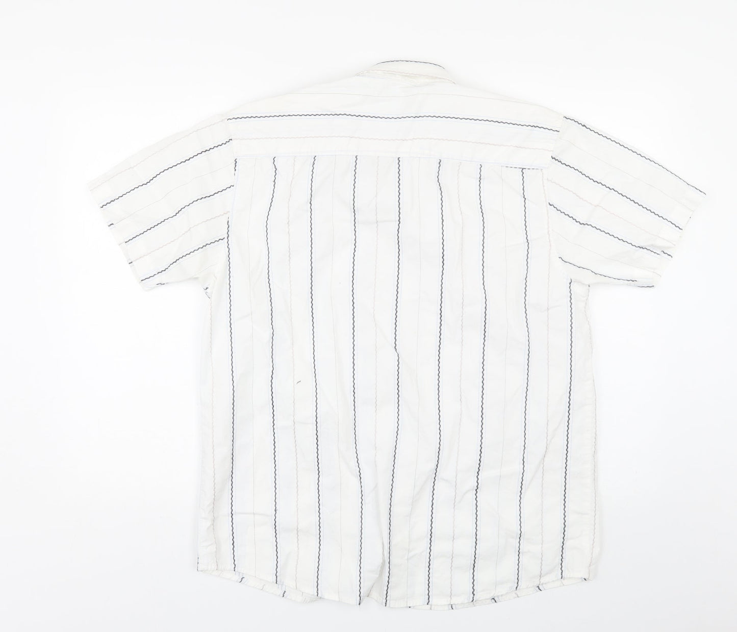 Defined Mens White Striped   Button-Up Size L