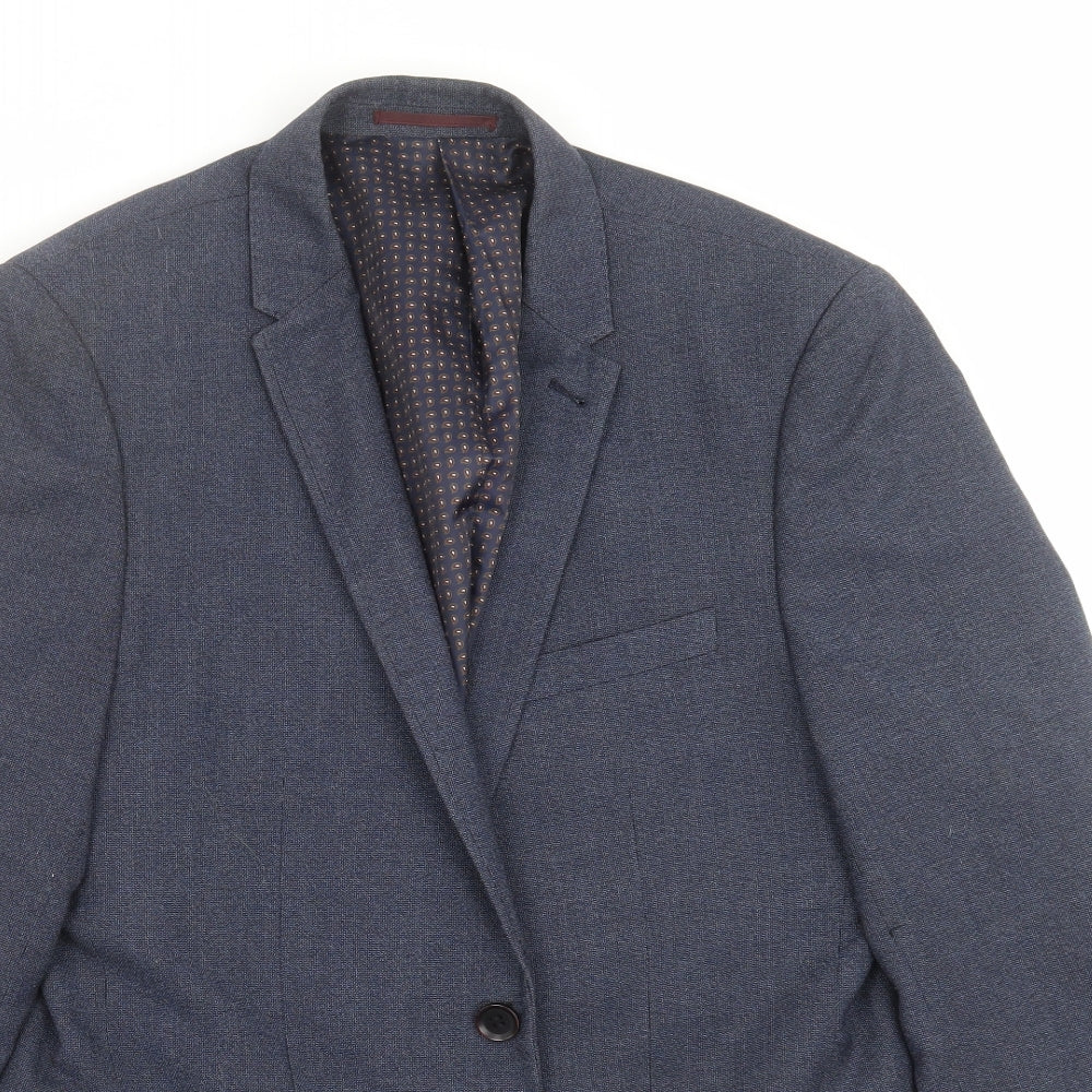 Harry Brown Mens Blue Geometric  Jacket Suit Jacket Size 38