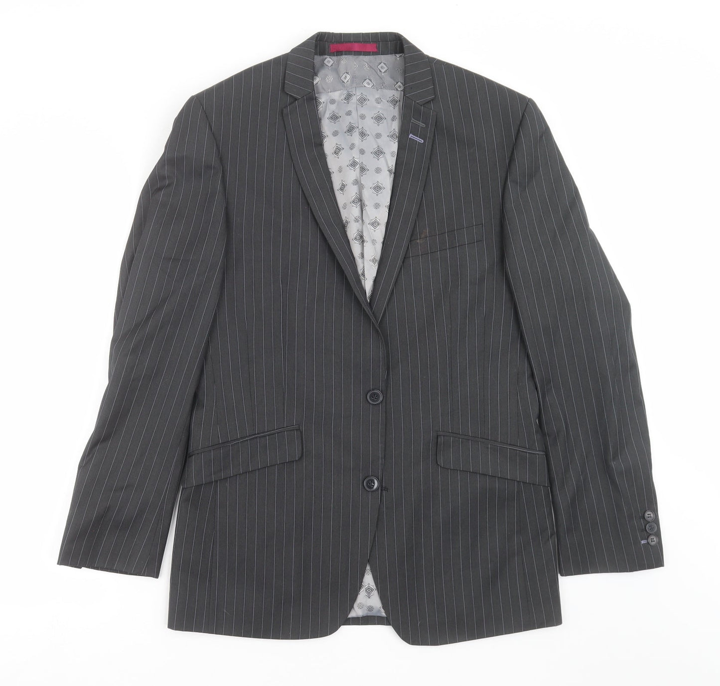 Red Herring Mens Grey Striped  Jacket Suit Jacket Size 38