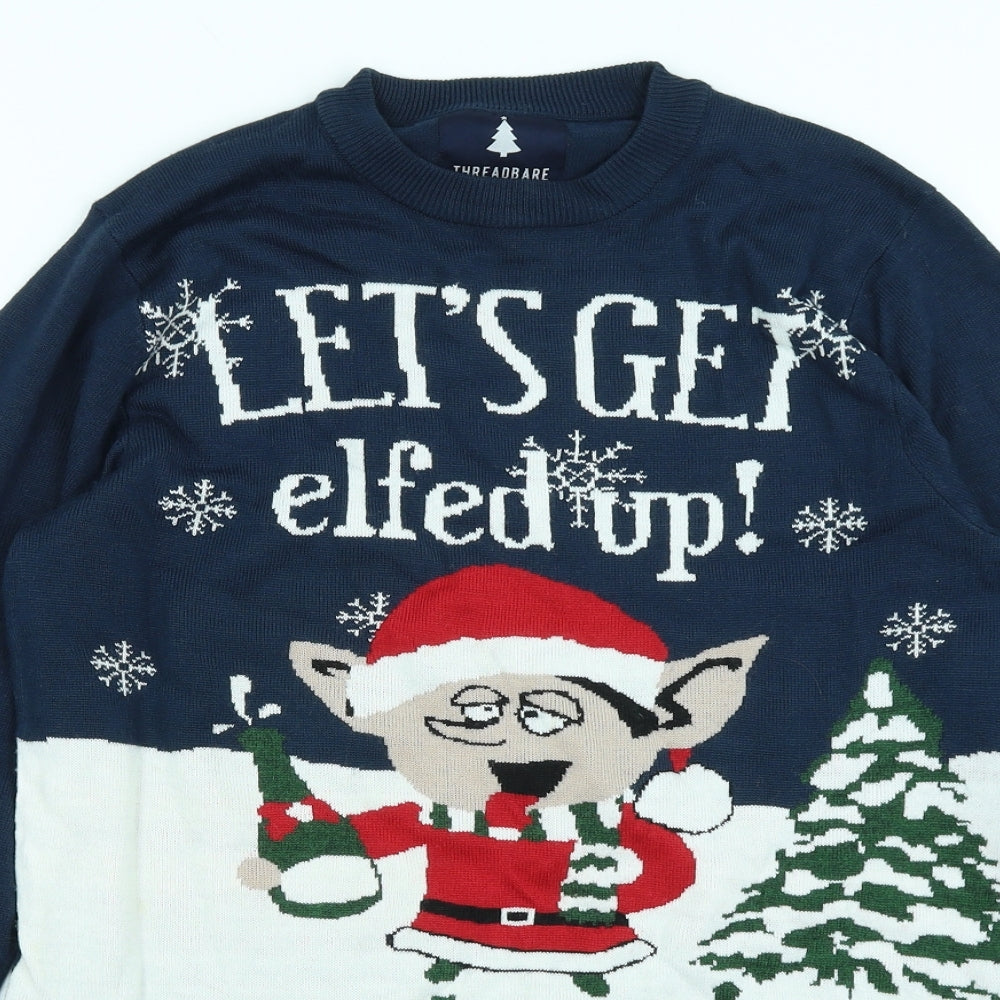Threadbare Womens Blue   Pullover Jumper Size S  - Let's Get Elfed Up