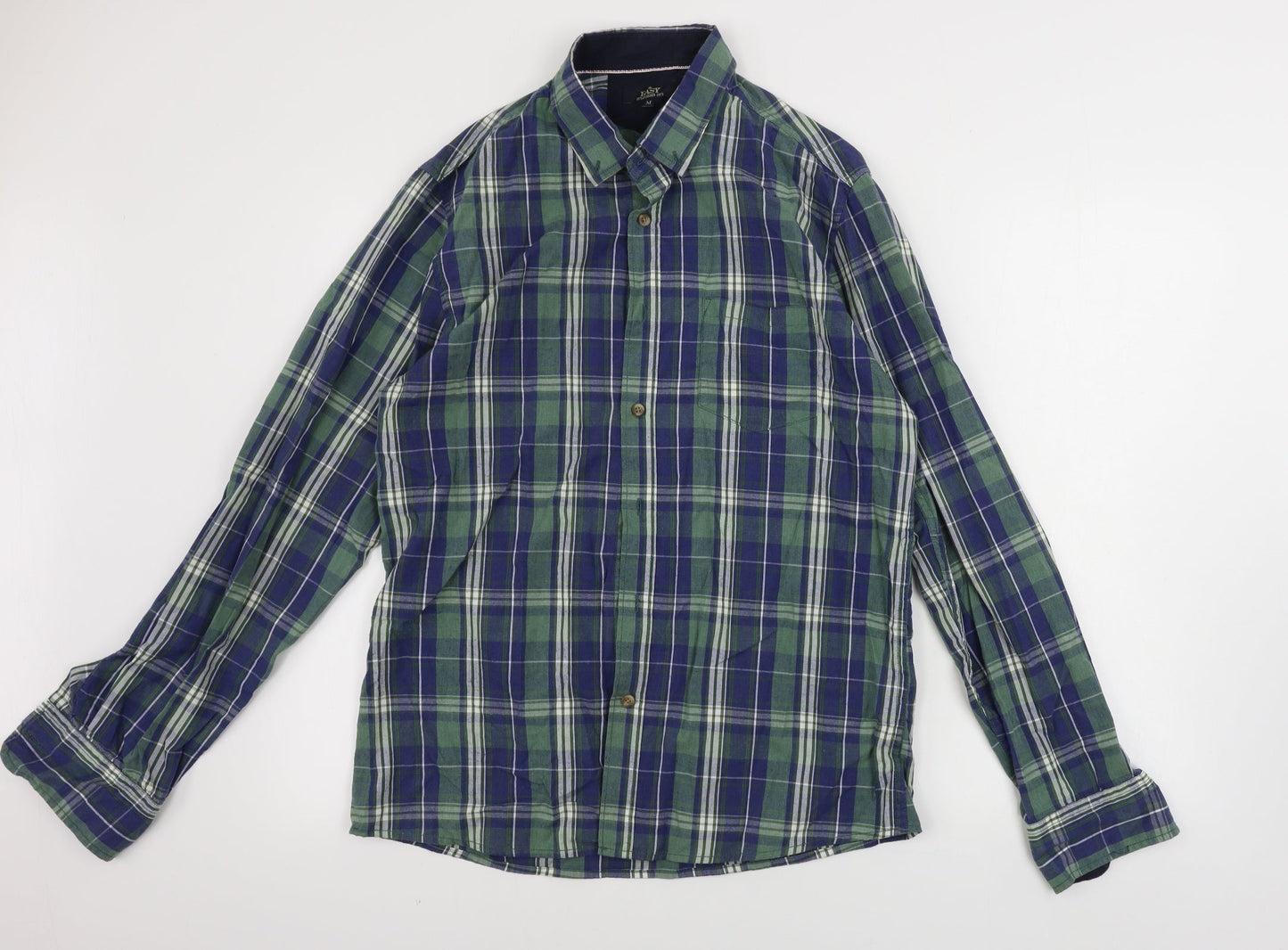 Easy  Mens Green Check   Button-Up Size M
