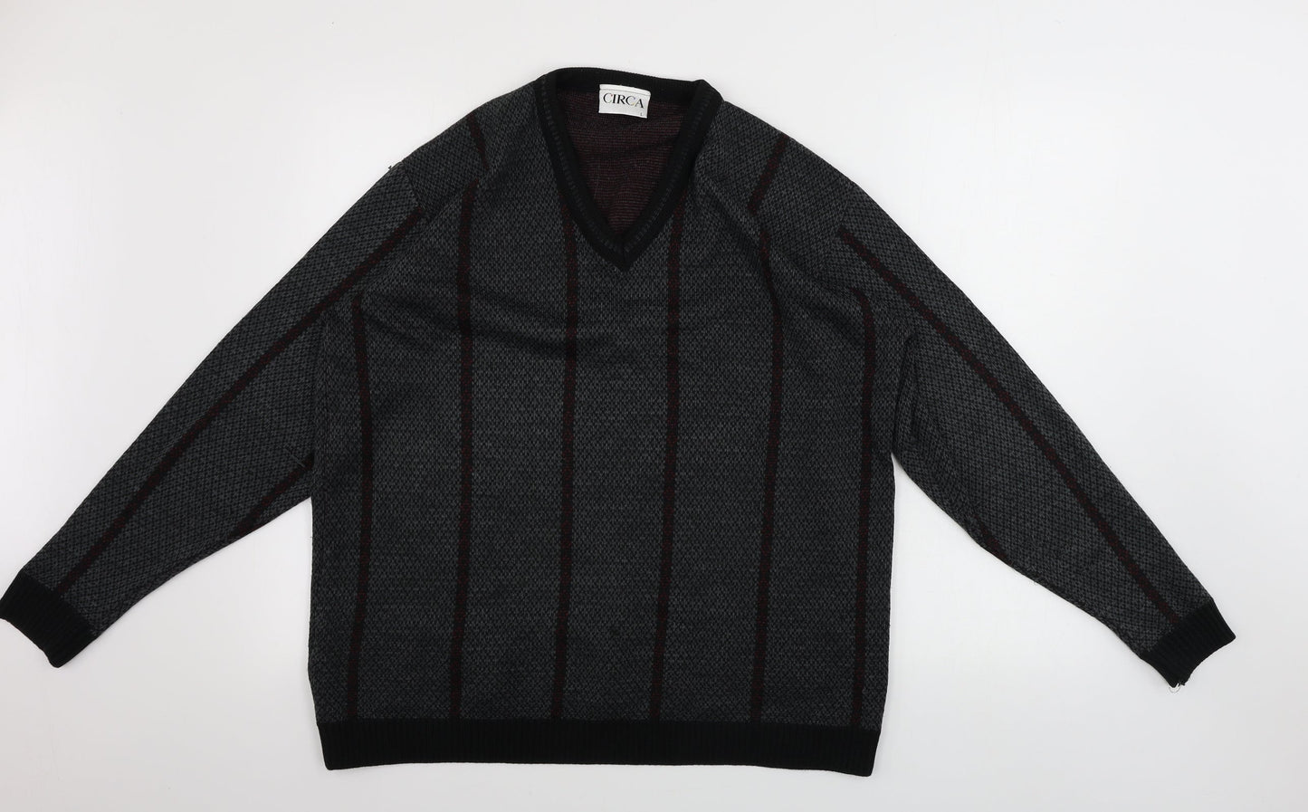 CIRCA Mens Grey Striped  Pullover Jumper Size L