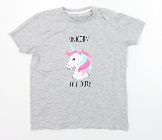 Threadgirls Girls Grey   Basic T-Shirt Size 13 Years  - UNICORN