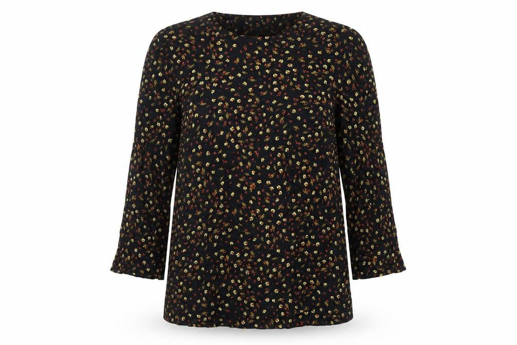 H&M Womens Black Floral  Basic Blouse Size 6