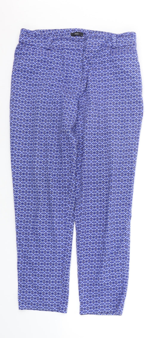 M&Co Womens Blue Geometric  Trousers  Size 12 L25 in