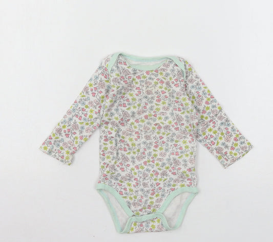 Preworn Girls Multicoloured Floral Jersey Babygrow One-Piece Size 6-9 Months