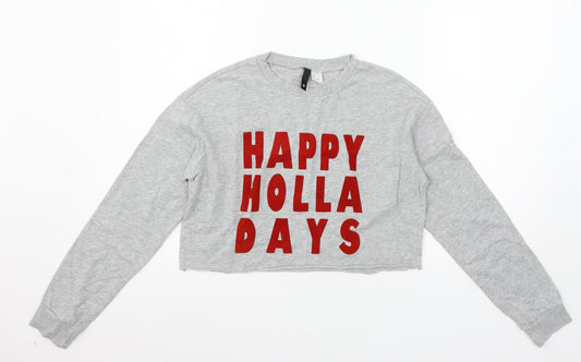 Divided by H&M Womens Grey  Jersey Pullover Sweatshirt Size S  - Happy holidays