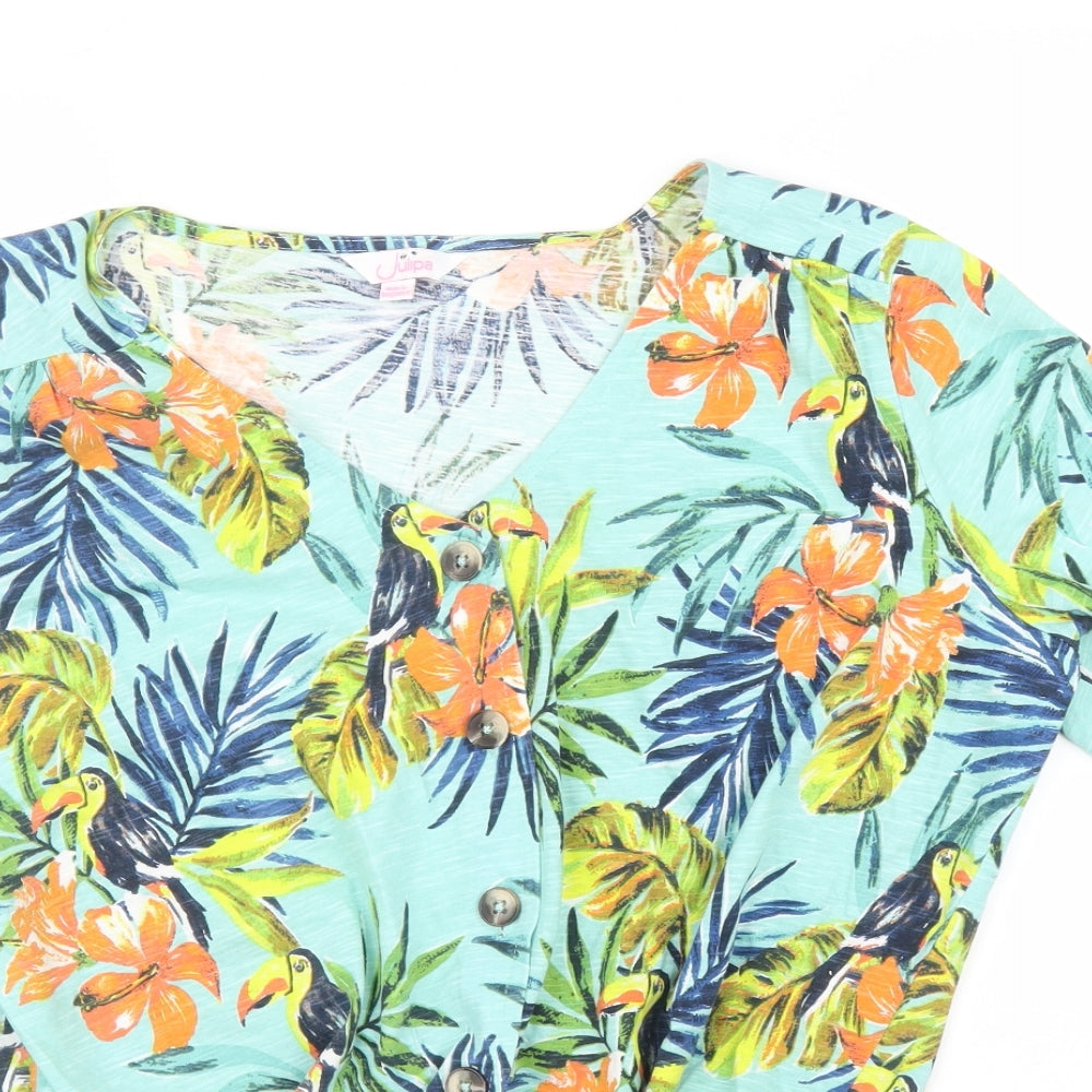 Julipa Womens Blue Floral  Basic Blouse Size 14