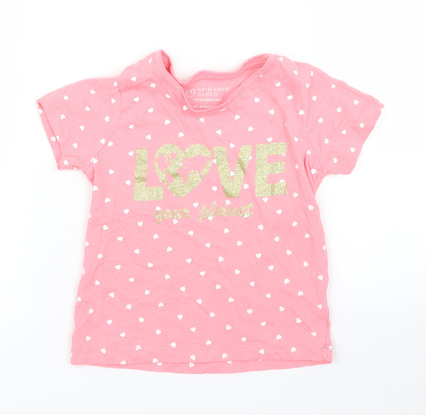 Primark Girls Pink Polka Dot  Basic T-Shirt Size 3 Years