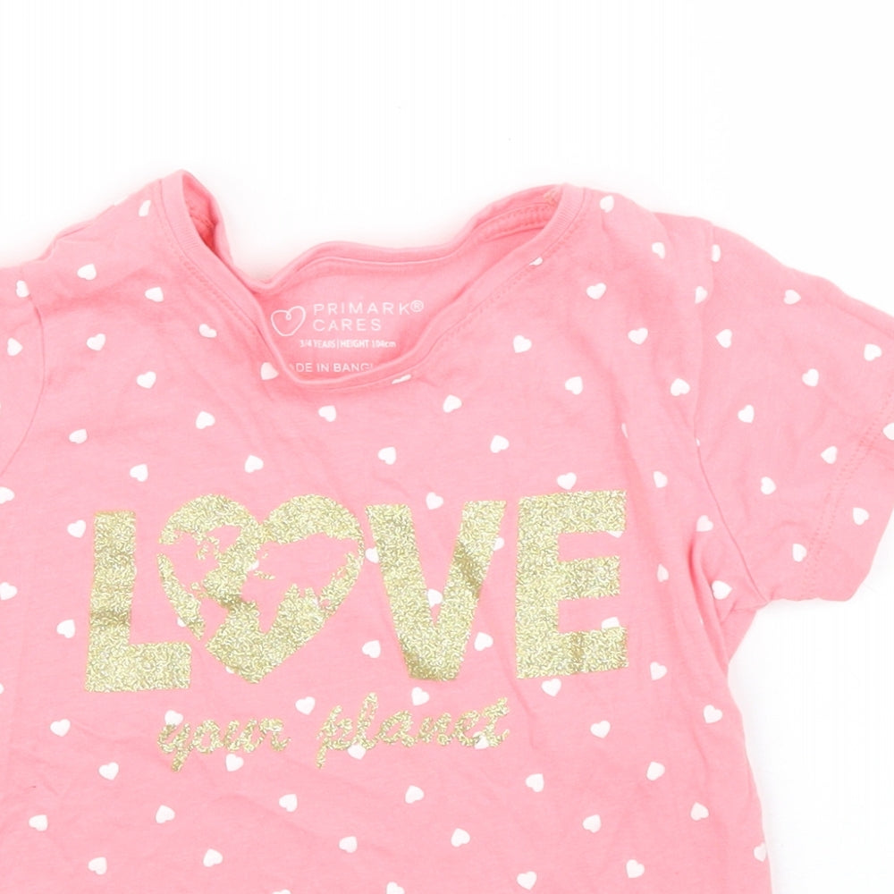 Primark Girls Pink Polka Dot  Basic T-Shirt Size 3 Years