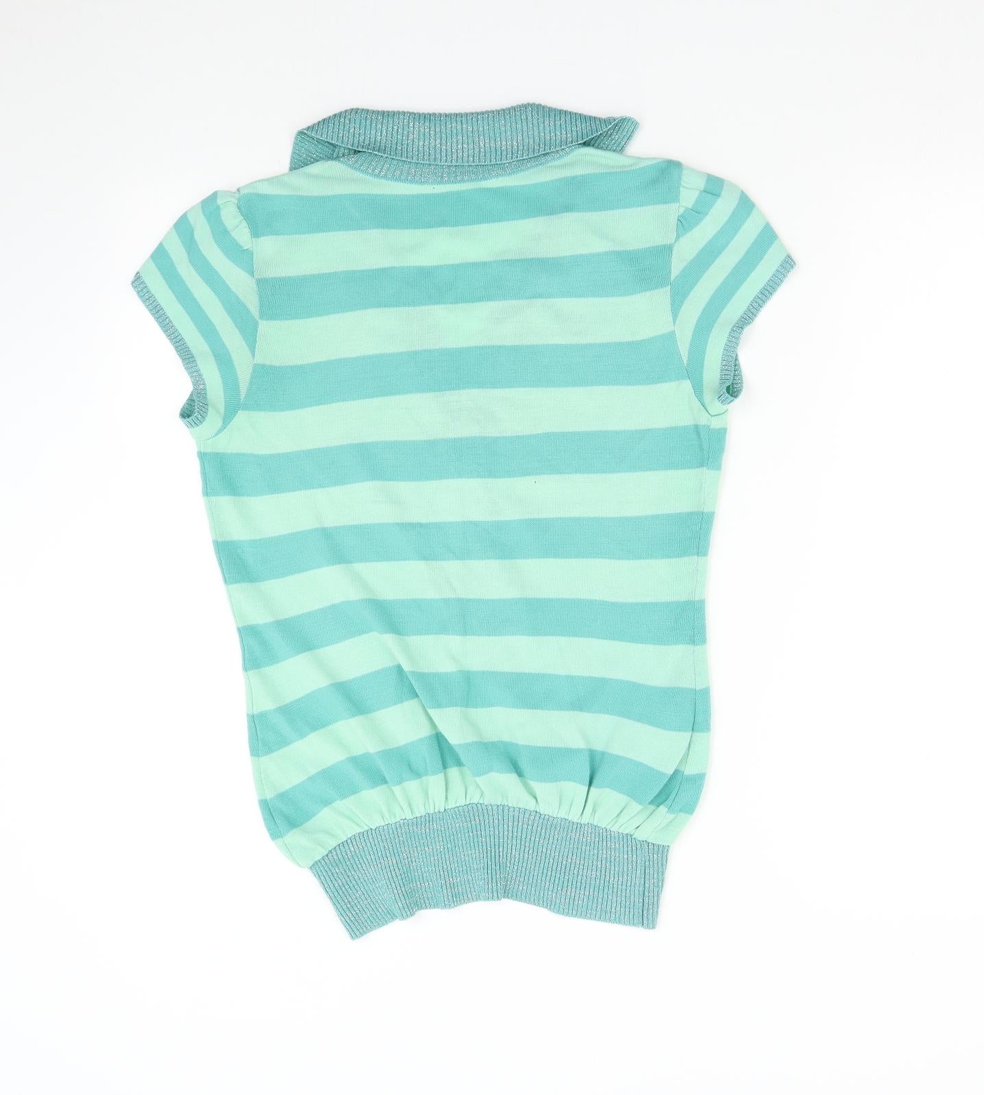 Preworn Womens Green Striped Knit Pullover Jumper Size M