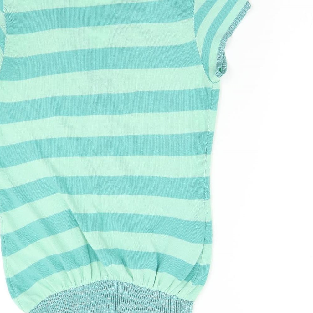Preworn Womens Green Striped Knit Pullover Jumper Size M