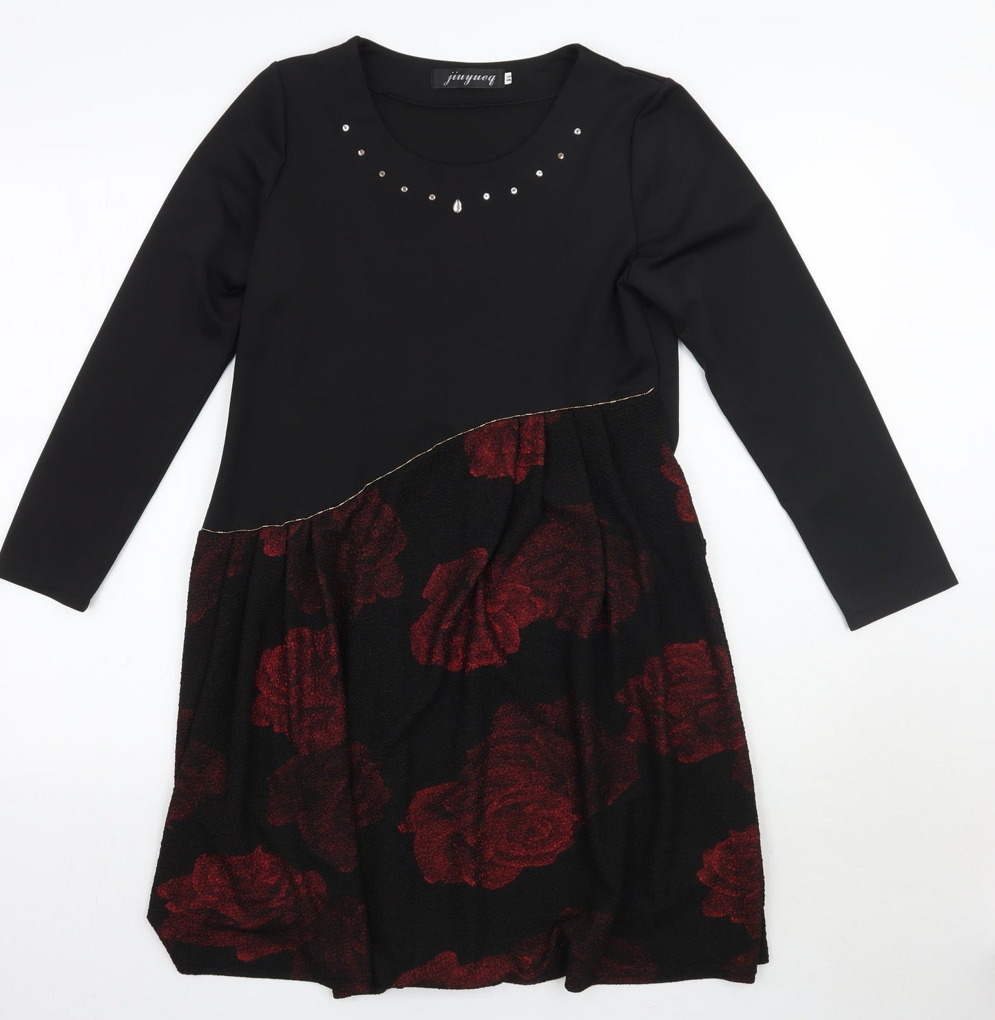 Jiuyueg Womens Black Floral  A-Line  Size M