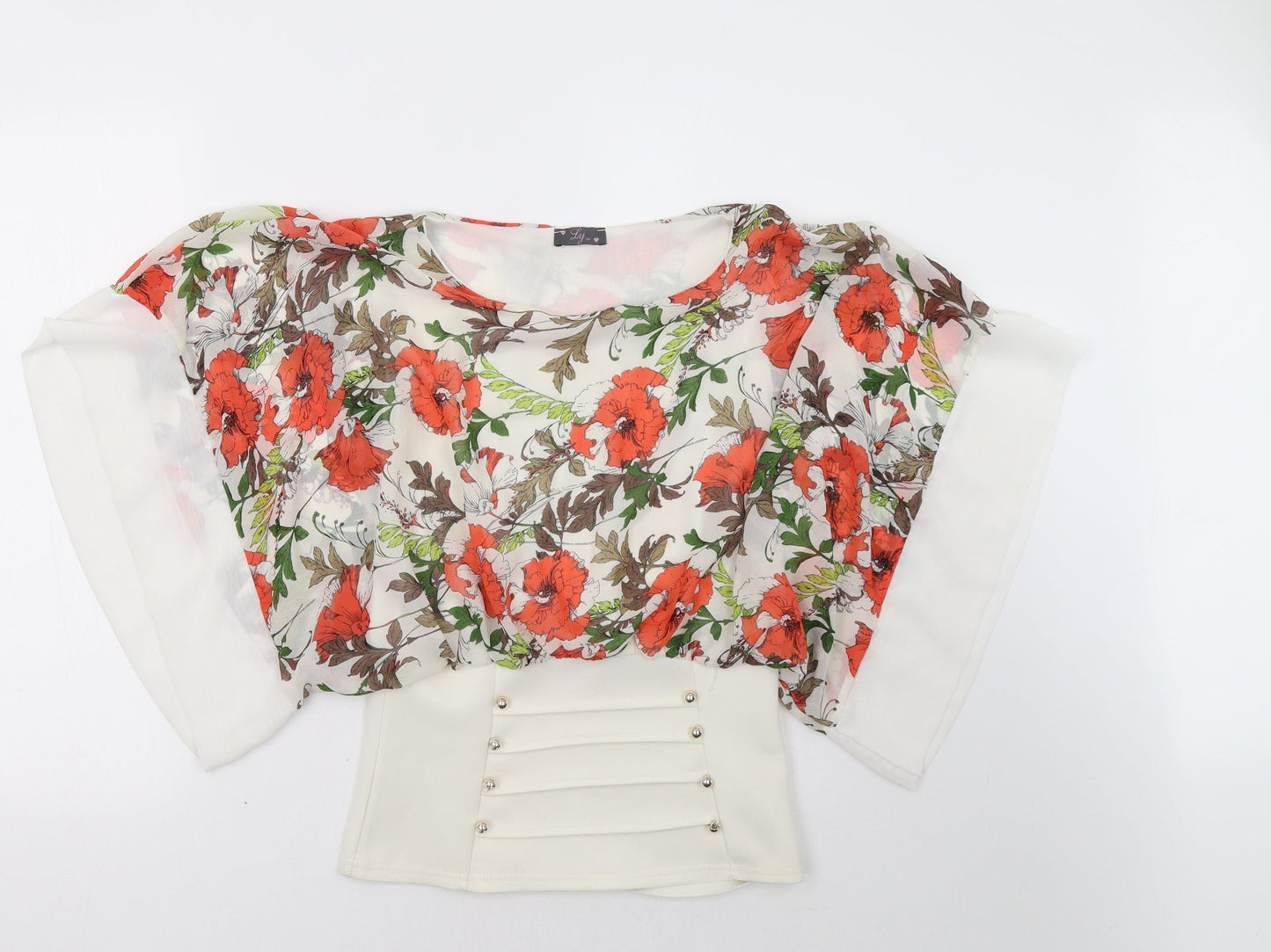 ly  Womens Orange Floral  Basic Blouse Size 10