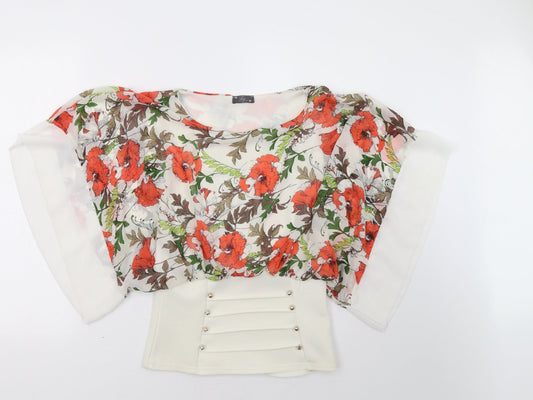 ly  Womens Orange Floral  Basic Blouse Size 10