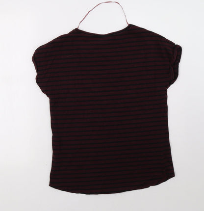 be.young Womens Red Striped  Basic T-Shirt Size S