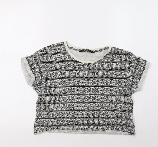 New Look Girls Black Geometric  Cropped Polo Size 12-13 Years