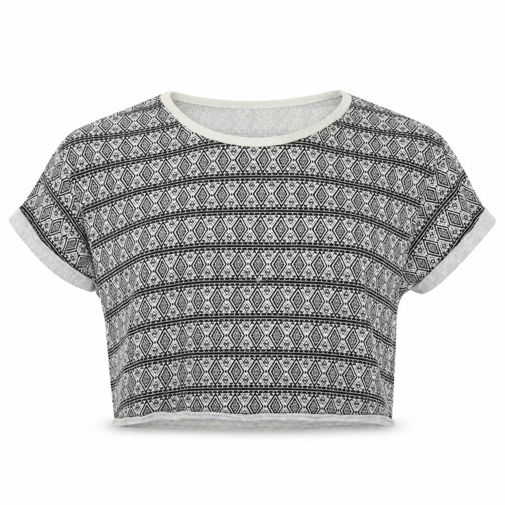 New Look Girls Black Geometric  Cropped Polo Size 12-13 Years
