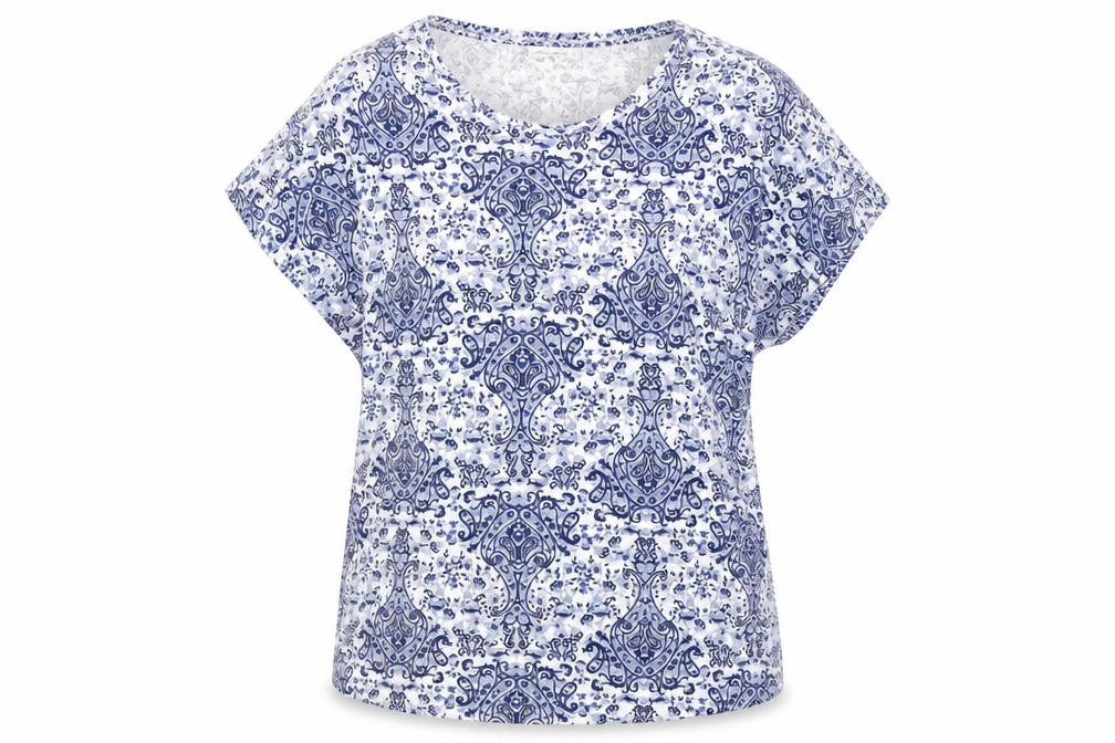 Miss Milla Womens Blue Paisley  Basic Blouse Size L