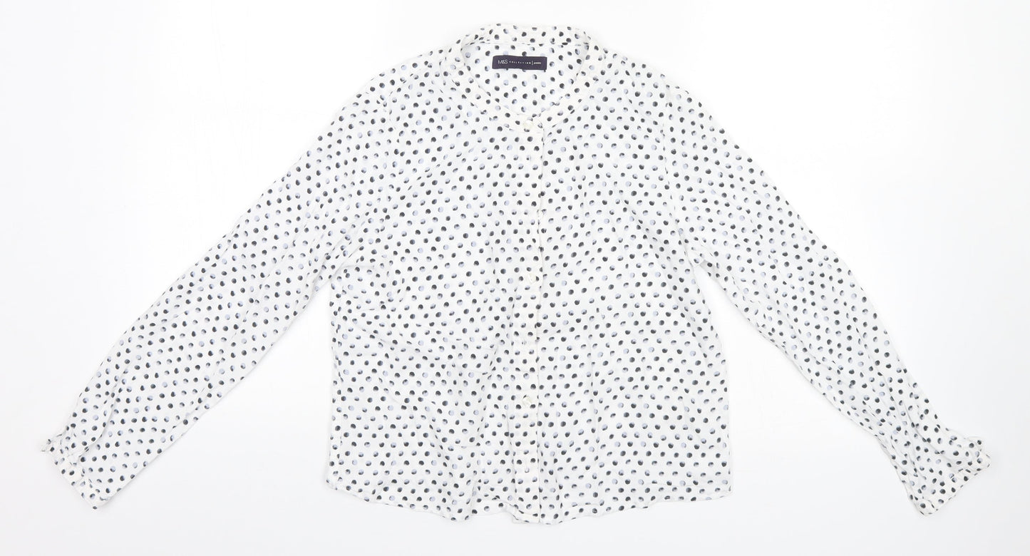 Marks and Spencer Womens White Polka Dot  Basic Button-Up Size 8
