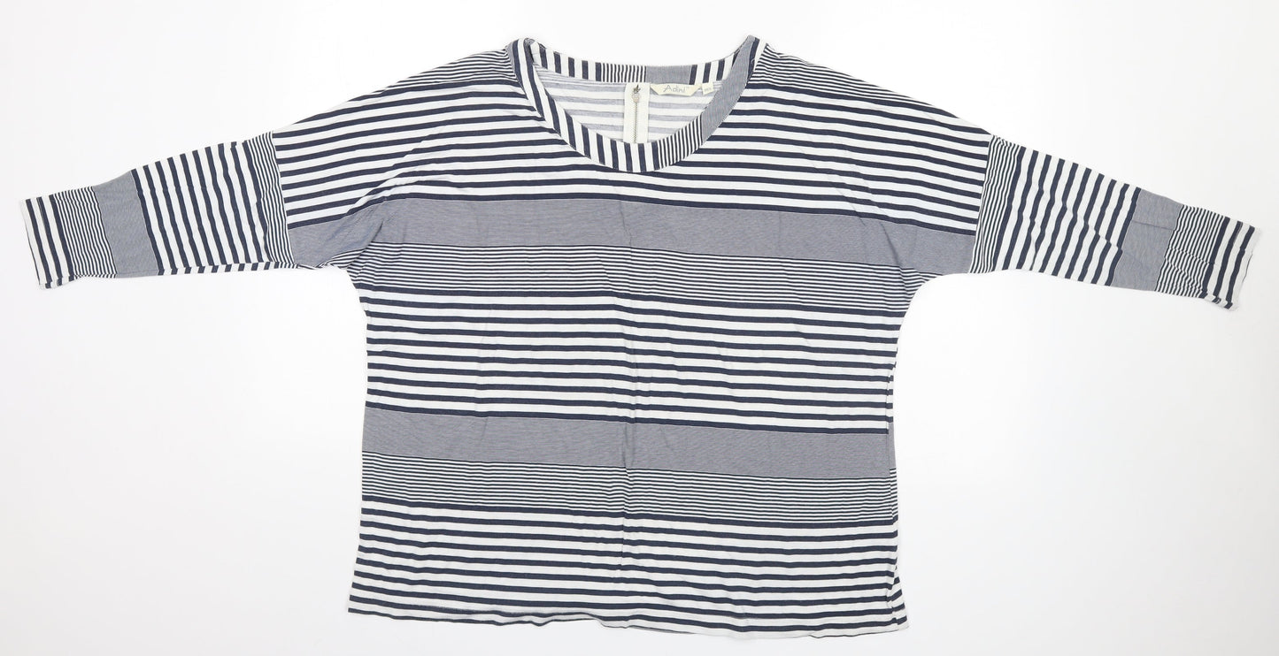 Adini Womens Blue Striped  Basic T-Shirt Size M