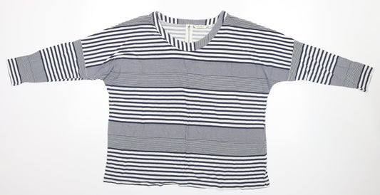 Adini Womens Blue Striped  Basic T-Shirt Size M