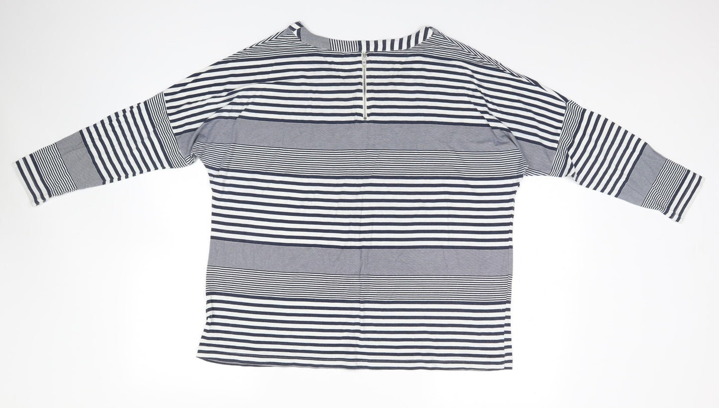 Adini Womens Blue Striped  Basic T-Shirt Size M