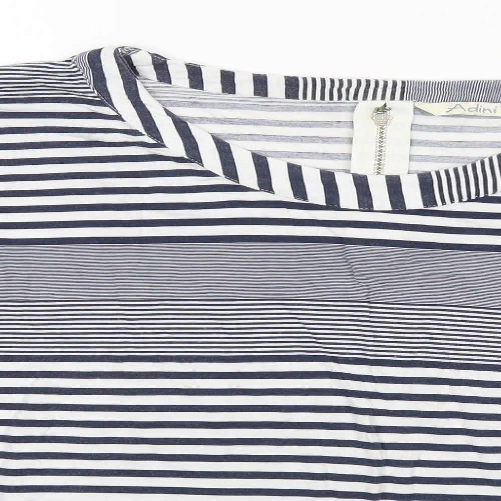 Adini Womens Blue Striped  Basic T-Shirt Size M