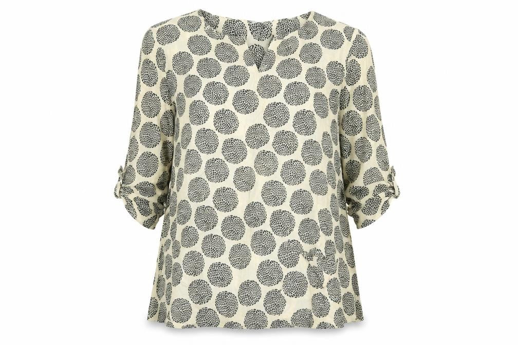Capri Womens Beige Polka Dot  Basic Blouse Size S