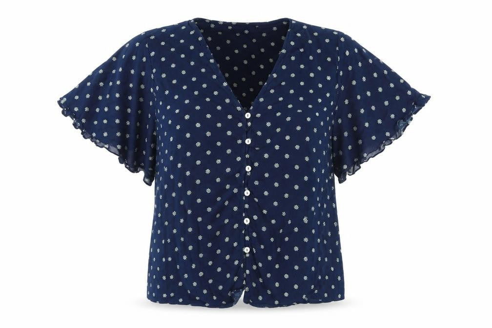 Matalan Womens Blue Floral  Kimono Pyjama Top Size 12