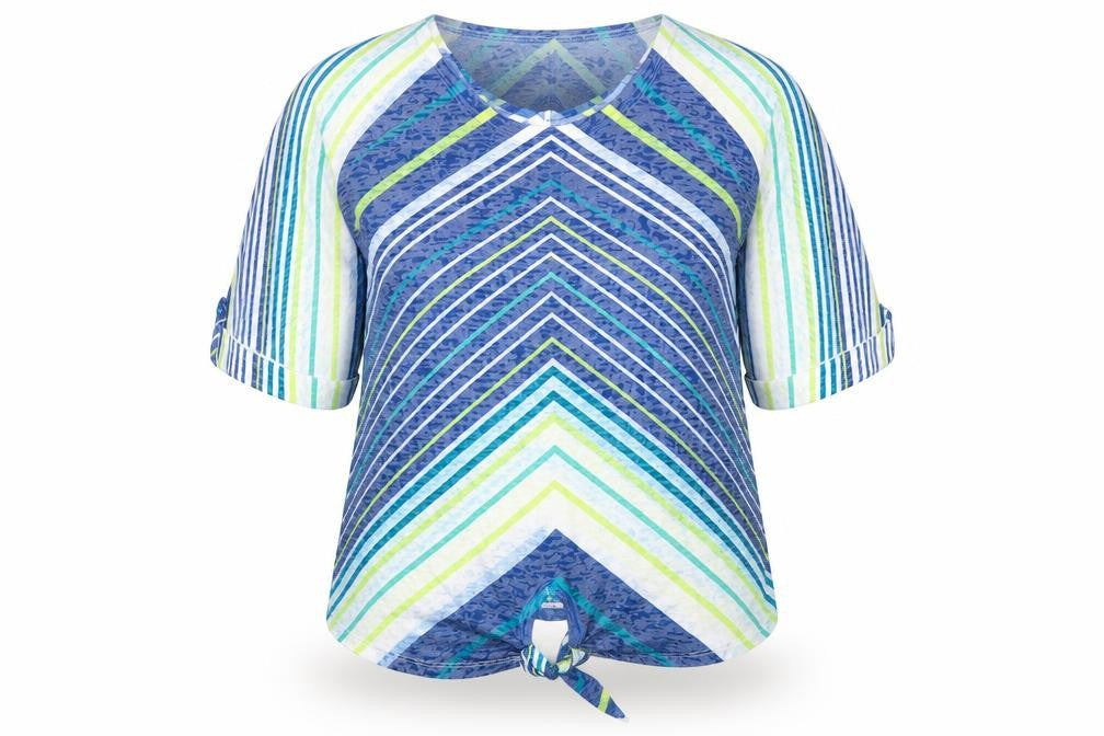 Just Elegance Womens Multicoloured Striped  Basic T-Shirt Size L  - Tie front