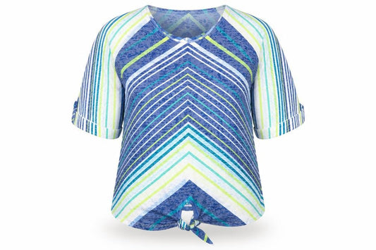 Just Elegance Womens Multicoloured Striped  Basic T-Shirt Size L  - Tie front