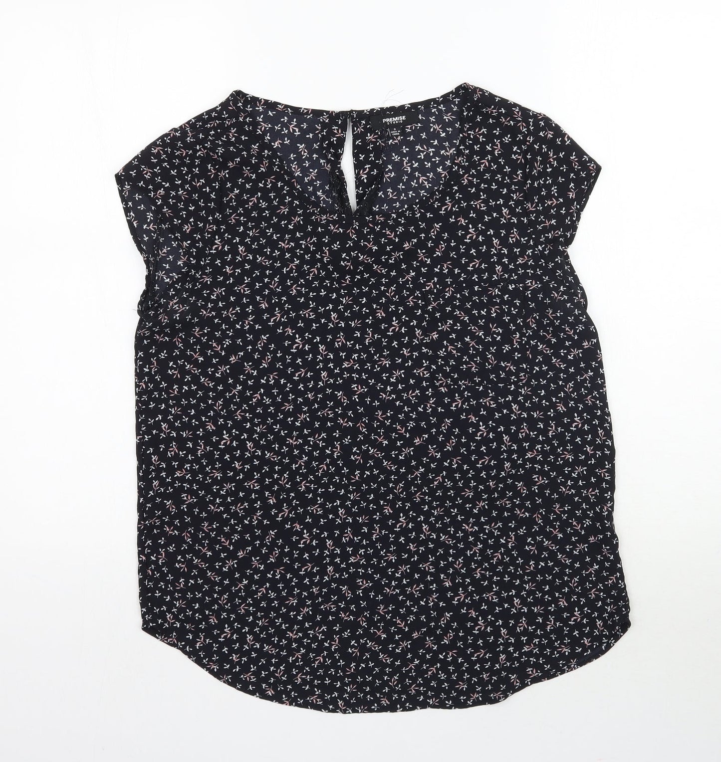Premise Womens Black Floral  Basic Blouse Size S