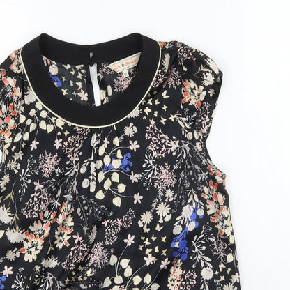 Preloved Dorothy Perkins Womens Black Floral  Basic Blouse Size 10 - Detail