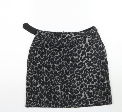 Preloved Oasis Womens Grey Animal Print  Mini Skirt Size 6 - Front