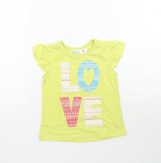 M&Co  Girls Green   Basic T-Shirt Size 18-24 Months  - Love
