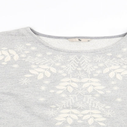 Tu  Womens Grey Floral  Pullover Jumper Size 10