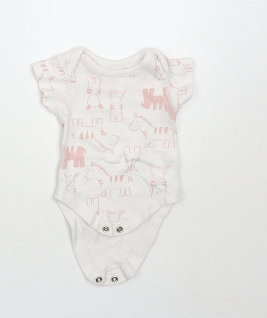 Marks and Spencer Girls White Animal Print  Babygrow One-Piece Size Newborn