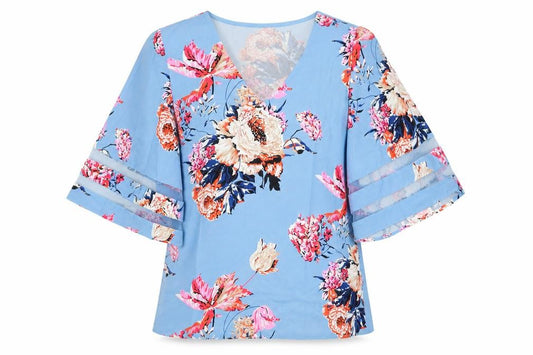 Preworn Womens Blue Floral  Basic Blouse Size S