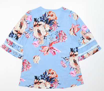 Preworn Womens Blue Floral  Basic Blouse Size S