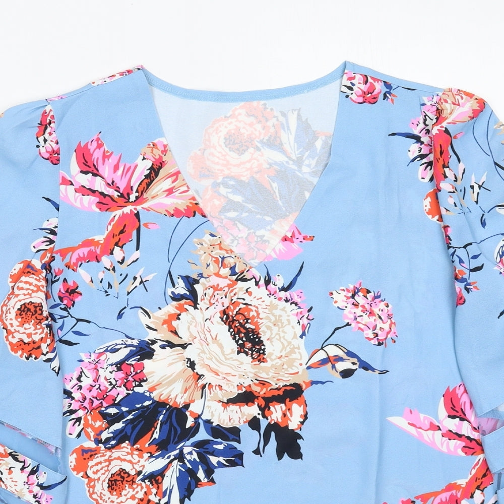 Preworn Womens Blue Floral  Basic Blouse Size S