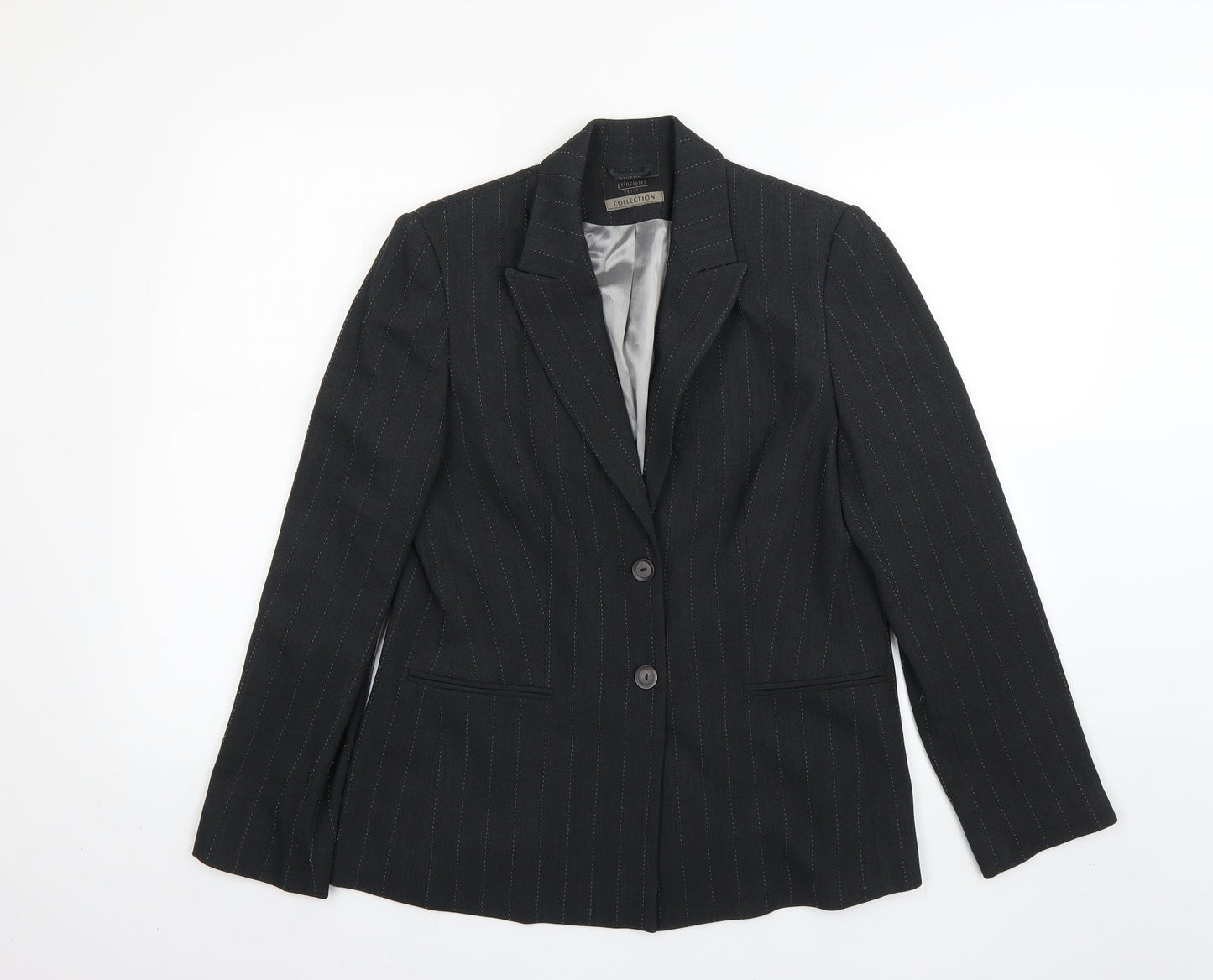 collection Womens Grey Striped  Jacket Blazer Size 14