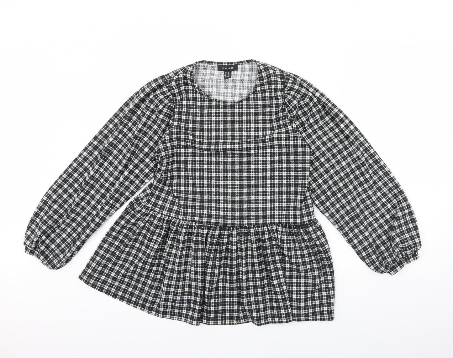 New Look Womens Black Plaid  Basic Blouse Size 8