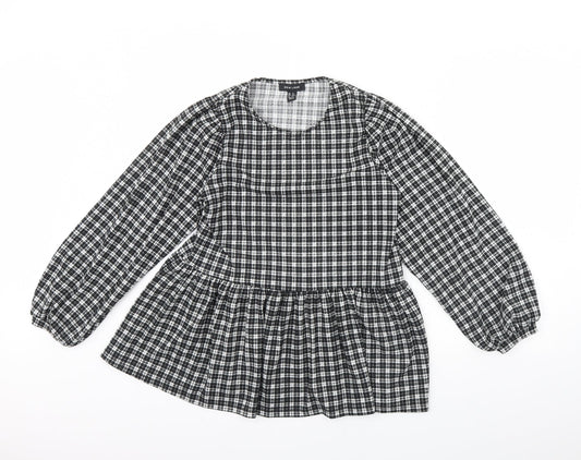 New Look Womens Black Plaid  Basic Blouse Size 8